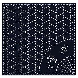 Sashiko Fabric - Pre-Printed Sashiko Sampler - # 843S-205 - Dragonfly Fan & Lattice- Navy