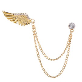 Angel Wing Tassel Chain Brooch. Rhinestone Wings Lapel Pin, Gold Silver Crystal Wings Coat Breastpin Women Men's Suit Accessories (Gold)