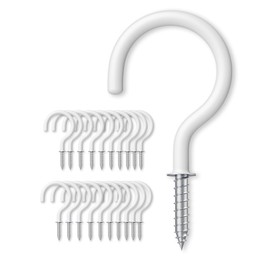 Argojolo Ceiling Hooks – Vinyl Coated Screw Hooks – 1-1/2 Inches Cup Hooks – Screw-in Hooks – 20 Pack – White