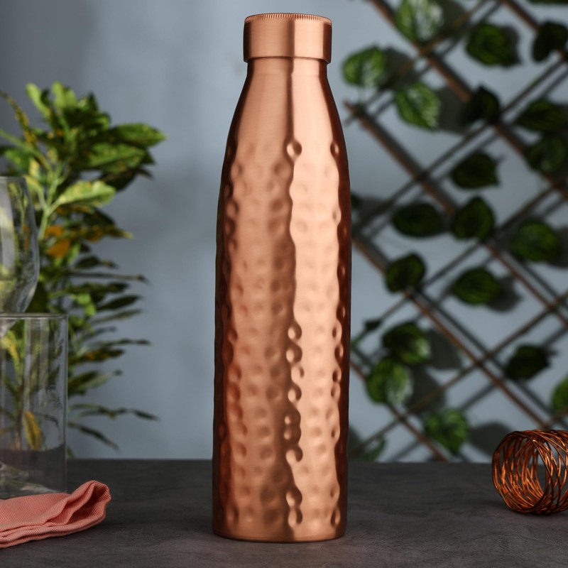 Zap Impex Hammered Copper Water Bottle with Leak Proof Cap