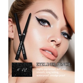 Glitter Black Eyeliner Pencil, Matte Metallic Sparkle Gel Eye liner, Waterproof Smudge Proof Long-Lasting Waterline Eyeliner, Precision Retractable Shine Pen for Mature Women Girls Eye Makeup- #12
