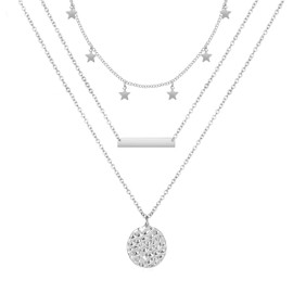 Long tiantian Women's Layered Choker Necklace Coin Star Charm Pearl Gold Chain Dainty Stacked Necklace Gift