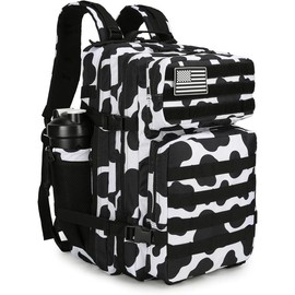 Black White Color Scheme 45L Tactical Unisex Backpack Assault Pack with Waterproof Backpack Rucksack for Tactical Backpacks (6styles) - Color: Cow Color