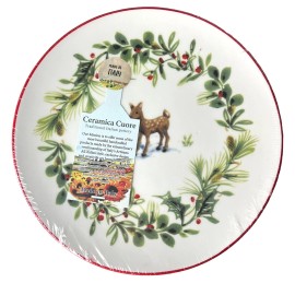 Ceramica Cuore 4 CERAMICA CUORE Salad Desert Plates 8.25" Deer Doe Holly Berries Italy SEALED