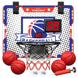 EagleStone Kids Indoor Basketball Hoop, 4 Balls Mini Basketball Toy for Toddlers, with Electronic Scoreboard Over The Door Room Wall Basketball Hoop Goal Boys Girls Gift for Age 3 4 5 6 7 8 9 10