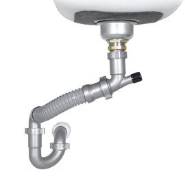 Snappy Trap Single Kitchen Sink Drain Kit, 1-1/2" with Flexible P-Trap, All-in-One Drain Kit for Single Bowl Kitchen Sinks, Universal Compatibility, No-Tool Easy Installation (DK-100 Silver)