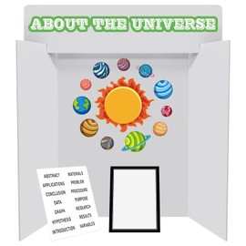 4 Pcs Trifold Display Board 36"x 48" Large White Presentation Board with Board Headers 4 Science Subtitles 32 Black Edge Self Adhesive Paper Poster Board for School Projects and Business Presentations