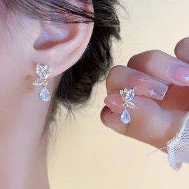 Bride Pearl Drop Earrings for Women 14K Gold Plated Wedding Earrings for Brides