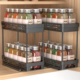 Spice Rack Organizer for Cabinet, 2 Pack Pull Out Spice Rack for Kitchen Inside Cabinets, Vertical Spice Organizer, 2-Tier Spice Cabinet Organizer Slide Out Spice Racks, 4.33''Wx10.43''Dx8.5''H