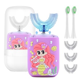 Geacker Kids Electric Toothbrush, U Shaped Toothbrush Kids Sonic Automatic Brush with Cup 5 Brush Head 6 Sonic Clean Modes IPX7 Waterproof Mermaid Design Rechargeable Smart Timer for Children 2-7