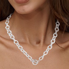 FINELOVE Chunky Silver Toggle Necklace for Women: 10mm | 18 Inch