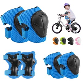 Children's Protector Set with Knee Pads, Children's Knee Pads, Protectors Children, with Wrist Pads and Elbow Pads, 6 in 1 for Skateboard, Inline Skates, Hoverboard, Bicycle (Blue)