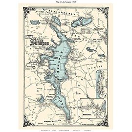 Lake Sunapee NH 1915 Map - House Sites - by Hancox - Custom Reprint Colored Water - New Hampshire