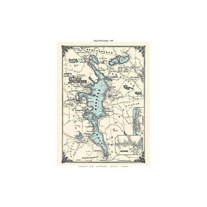 Lake Sunapee NH 1915 Map - House Sites - by