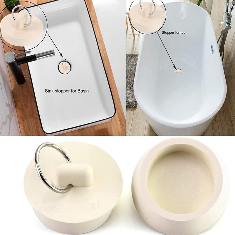 2pcs Rubber Sink Plug, Drain Stopper White with Hanging Ring