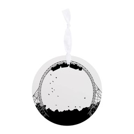 Minimalist Roller Coaster 1, Joyride Home Decor, Ornament, 4 Inch Wooden, Round Ornament with White Ribbon, Christmas Decor, Gift Tag, Artist Designed.