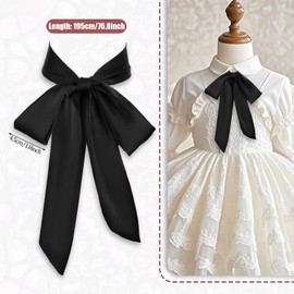 Lusofie Black Tie for Women Self Tie Satin Ribbon Black Bow Tie Wide Folding Bowties Accessory for School Uniforms Cosplay Wedding Party
