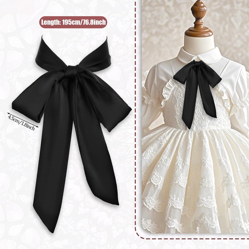 Lusofie Black Tie for Women Self Tie Satin Ribbon Black