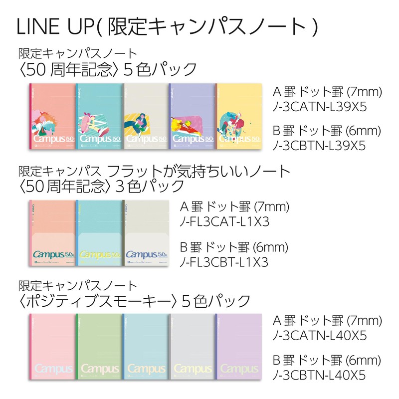 Kokuyo No-3CATN-L39X5 Campus Notebook, Limited 50th Anniversary Semi-B5, Dotted A-Ruled,