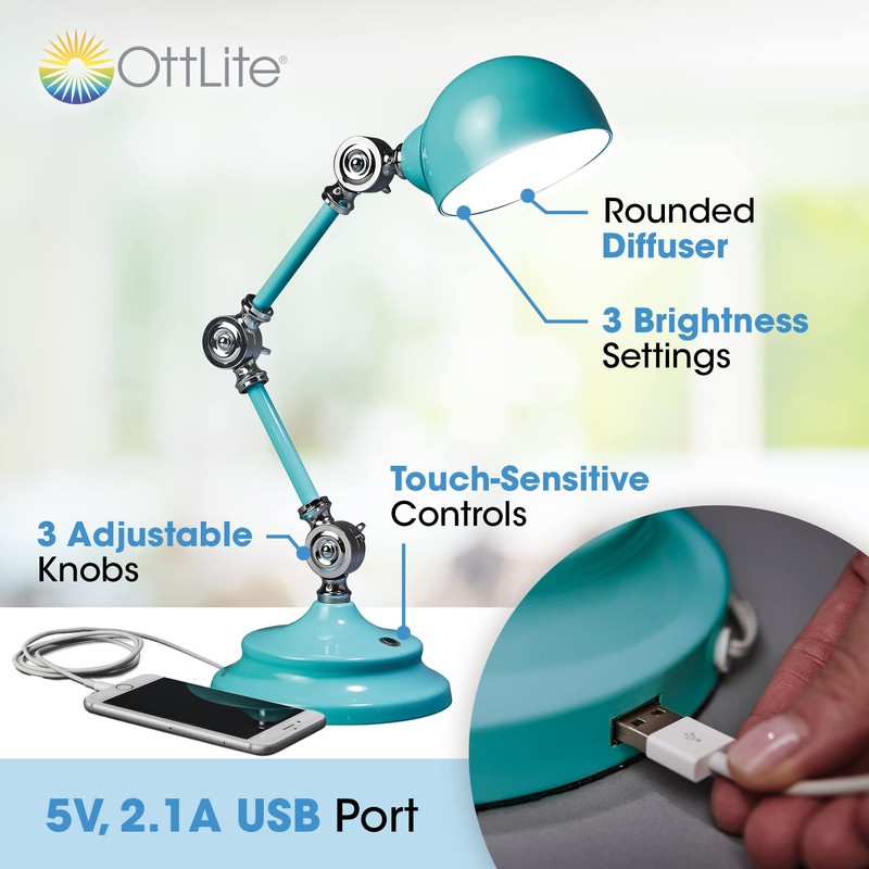 OttLite Revive LED Desk Lamp with ClearSun LED Technology, Turquoise