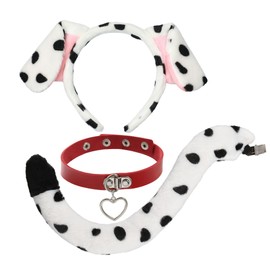Olivemont dalmatian ears headband dog tail and red choker costume (dot)