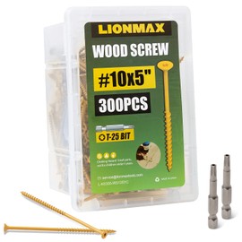 LIONMAX Deck Screws 5 Inch, Wood Screws #10 x 5", 300 PCS, Rust Resistant, Exterior Epoxy Coated, Outdoor Decking Screws, Torx/Star Drive Head Deck Screw, T25 Star Bit Included, Tan