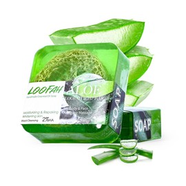 Shefave Aloe Vera Seif Naturseife mit Luffa Schwamm, Natürlich Biologisch Feste Seife Stück, Aloe Bar Soap, Handgemacht Seifen für für Gesicht und Körper Baden Duschen Wasche, Handseife, 100g