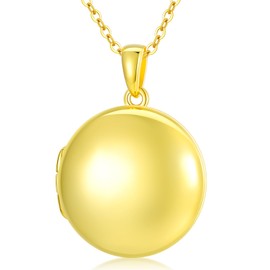 SOULMEET 18k Gold Plated Silver Minimalist Style Blank Round Locket Necklace That Holds Pictures Photos Locket Necklace (Locket only)