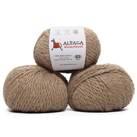 100% Baby Alpaca Yarn Wool Set of 3 Skeins Bulky Weight - Made in Peru - Heavenly Soft and Perfect for Knitting and Crocheting (Beige, Bulky)