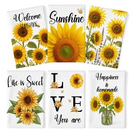 6 Pcs Thickening Sunflower Kitchen Towels Decorative Set, 15.7 x 23.6 in Absorbent Hand Towel for Bathroom, Sunflower Bee Microfiber Cleaning Cloth Housekeeping, Housewarming Gifts for Home Décor