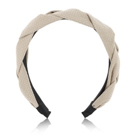 KEUKORZ Wide Beige White Knotted Headband for Women, Fashion Fabric Soft Hairband Accessories for Daily Use Makeup Washing Face