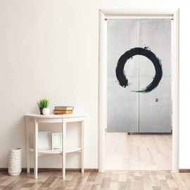 Vtrbwze Noren Japanese Doorway Curtain Zen Circle Enso Yoga Feng Shui Asian Tapestry Decorations Room Divider Privacy Oriental Traditional Chinese (Zen Art Enso Circle, 33.5" W x 59" L) 83131