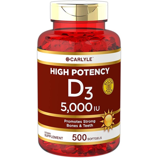 Vitamin D3 5000 IU | 500 Softgels | Value Size | Non-GMO and Gluten Free Supplement | 125mcg | by Carlyle
