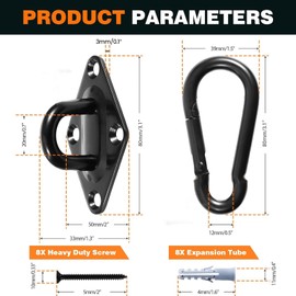 Aheucndg 1100 lb Capacity Hammock Hanging kit, 2 Pack Premium Heavy Duty Pad Eye Hooks + 2 Pack Snap Hooks and 8 Pack Heavy Duty Screws for Outdoor Indoor Activity.