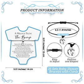 Henoyso 25 Sets Baby Shower Favors for Guests Boy Girl Baby Shower Bracelets Party Favors Adjustable Message from The Bump Card Bracelets Footprints Charm for Gender Reveal Thank You Gifts(Blue)