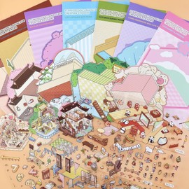 Weidllys DIY 3D House Stickers Book, 20 Set Fun DIY Sticker Scene Make Your Own Warm Home, Supermarket, Music Bar, Sticker Therapy for Adult Kids Relief Stress Pass The Time