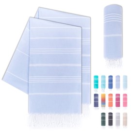 LAYNENBURG Set of 2 Premium Hammam Towels with Hand-Knotted Fringes - 100% Cotton - XXL Beach Towel, 100 x 200 cm - Oeko-Tex 100 - Large Beach Towel - Sauna Towel and Travel Towel (Light Blue)