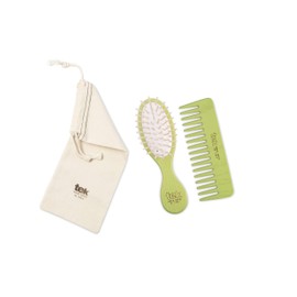 TEK - Purse Kit: Small Oval Brush and Small Comb Rado Lime with Cotton Bag, Handmade in Italy