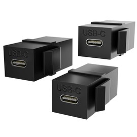 PANPEO USB C Keystone Jack Insert Adapters Female to Female Inserts Connector Interface Coupler Socket Adapter Port for Wall Plate Outlet Panel (3 Pack - Black)