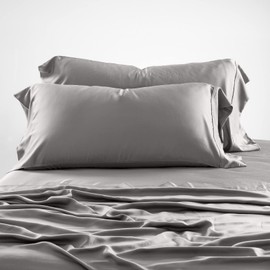 Olive + Crate Tencel Eucalyptus Cooling Pillow Cases for Hot Sleepers - Moisture Wicking, Temperature Regulating, King Size Silk Pillowcase - Smooth Sateen Weave, (2 Pack) - Mid Gray (40" x 20")
