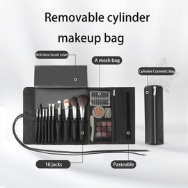 REQO - Organizador de brochas de maquillaje con tapa, soporte para brochas de maquillaje, a prueba de polvo, color negro, bolsa para brochas de maquillaje con cubierta, Negro -, Luz portátil de moda y pequeña