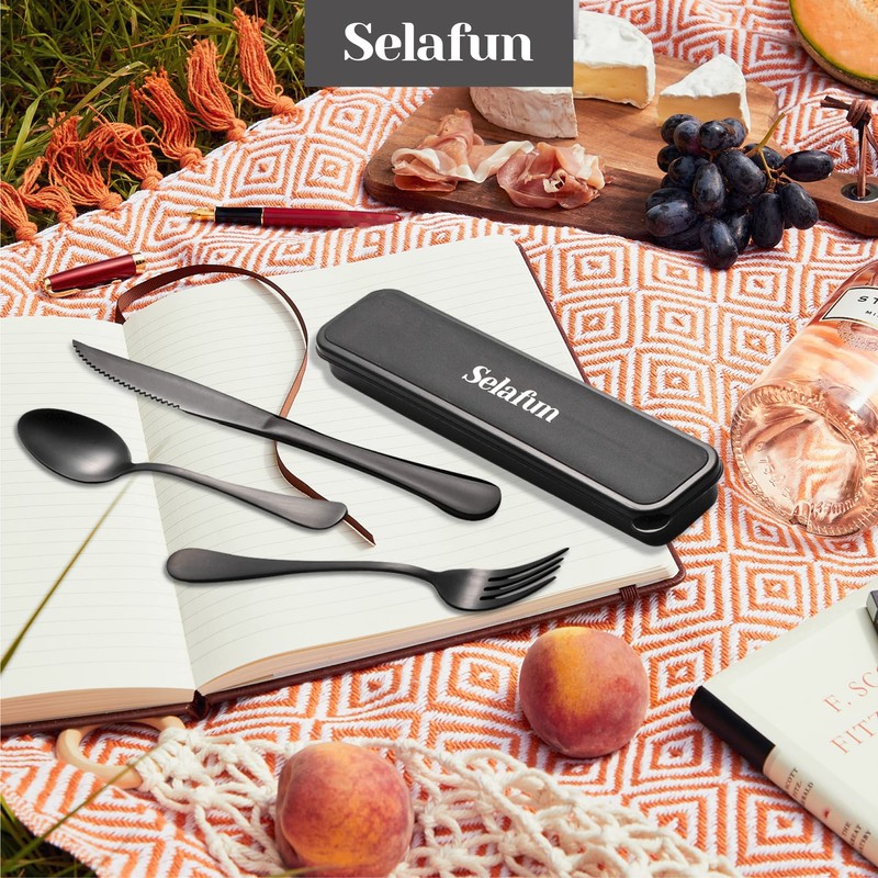 4-pieces Travel Set with Case Portable Silverware Utensils Set for