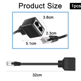 Syylqyr 1 PCS Ethernet Splitter 1 to 2, Rj45 Splitter Extender Internet Connector Socket Switch for Two Computers Access Ethernet, for Home And Office Use (Black)
