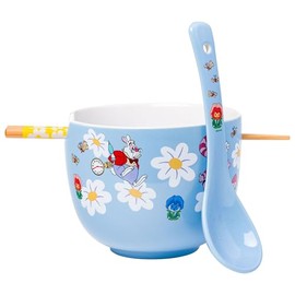Silver Buffalo Disney Alice in Wonderland Featuring Mad Hatter, Cheshire Cat, and White Rabbit Ceramic Ramen Noodle Rice Bowl with Chopsticks and Spoon, Microwave Safe, 20 Ounces