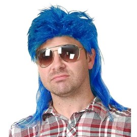Kaneles Blue Mullet Wigs for Men 70s 80s Costumes Mens Fancy Party Accessory Cosplay Hair Male Wig
