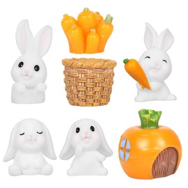 Zaloife Easter Bunny Figures Miniature, Mini Rabbit Decoration 7 Pieces, Rabbit Decorative Figure Small, Miniature Rabbit, Bunny Figures Ornaments, Easter Decoration Gift for Children Landscape Spring