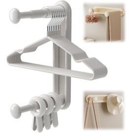 WEZCHUGHAOL Genérico Organizador de Perchas Ajustable Multifuncional, Organizador de Perchas Retráctil, Organizador de Perchas Ahorro de Espacio, para Dormitorio, Baño, Aseo, Balcón (Gris)