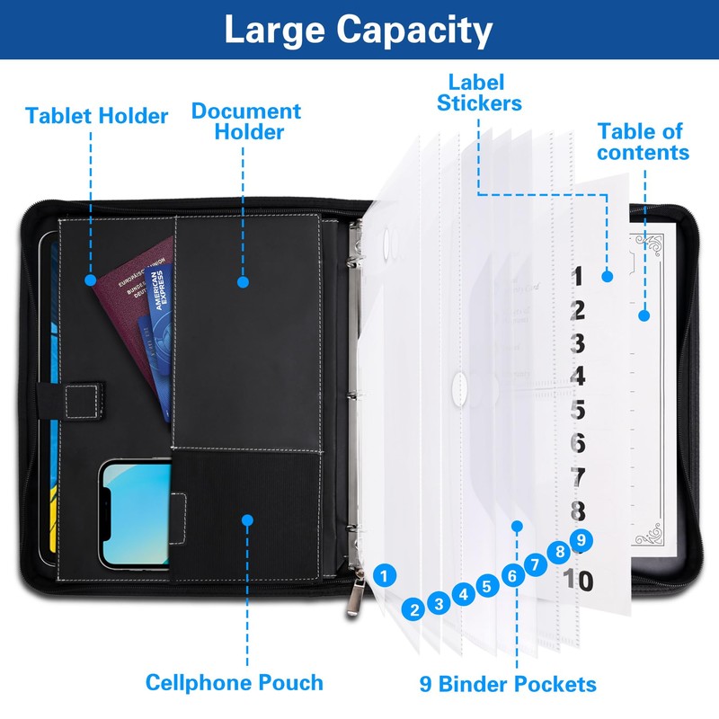 HAUTOCO Important Document Organizer Zipper Life Binder Family Emergency Binder