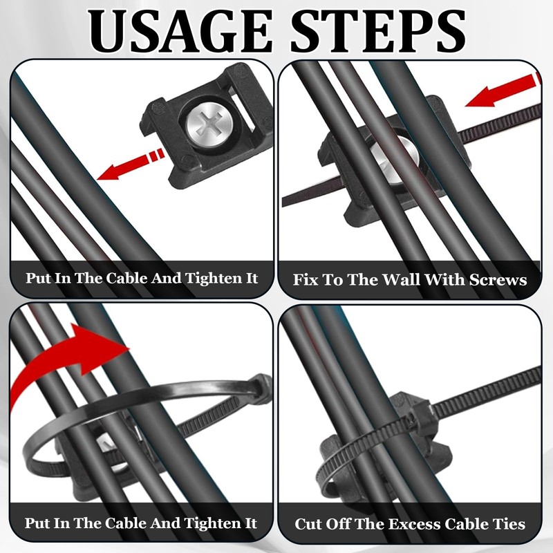 Pack of 600 Screw-On Cable Ties Holder, Cable Fastening, Cable