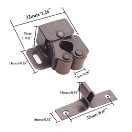 BTMB Cold Rolled Steel Cupboard Closet Cabinet Door Double Ball Roller Catch Latch 20pcs (Bronze Tone)